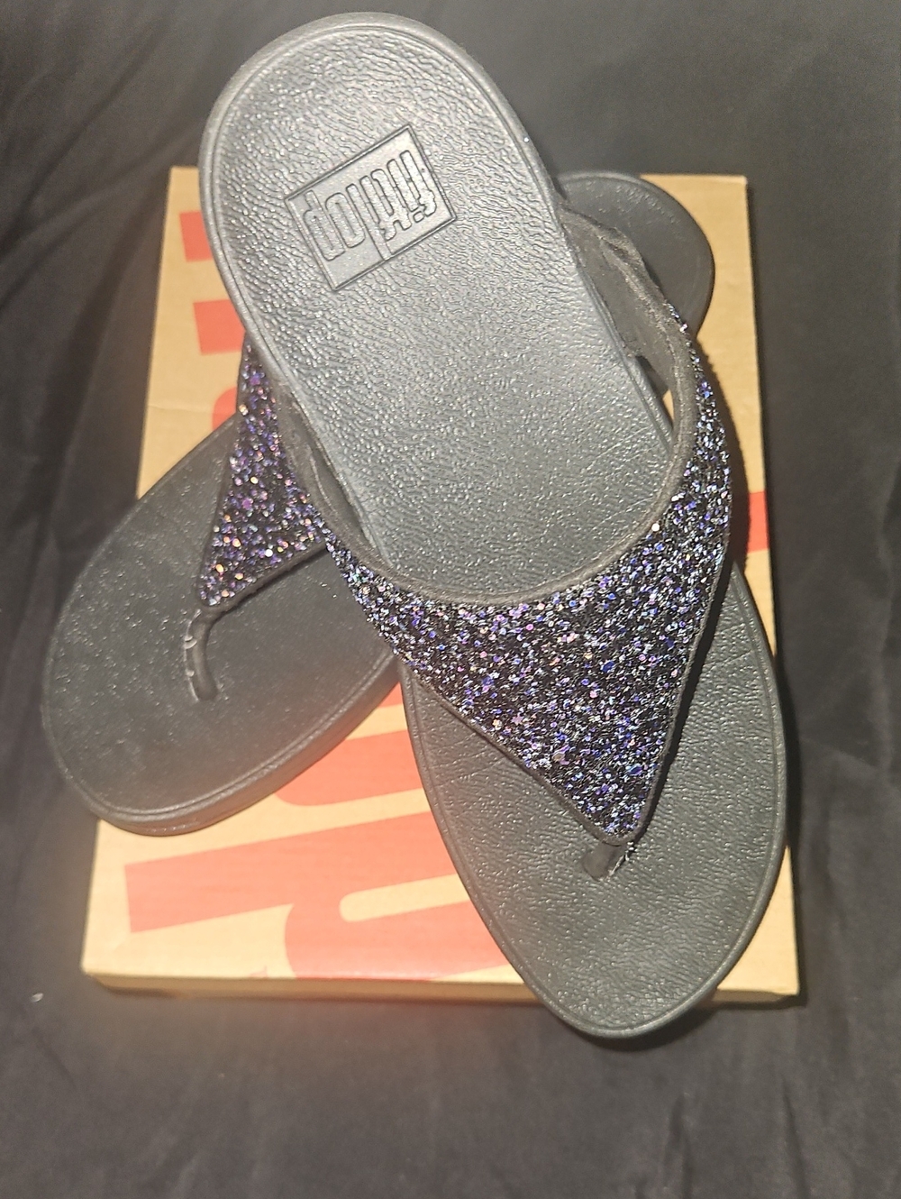 Glitter Thong Sandal - Black/Purple Sparkle